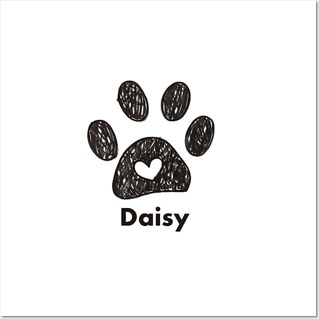 Daisy name made of hand drawn paw prints Wall Art by GULSENGUNEL